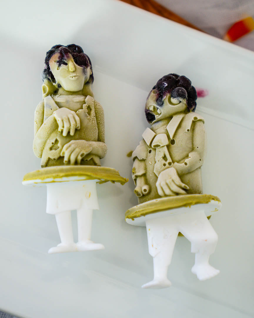 Protein Matcha Popsicles with Blueberries and Cream - Halloween Zombie Style